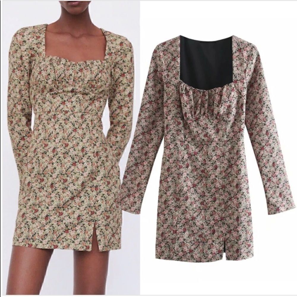 ZARA Rose Floral Print Vintage Mini Dress